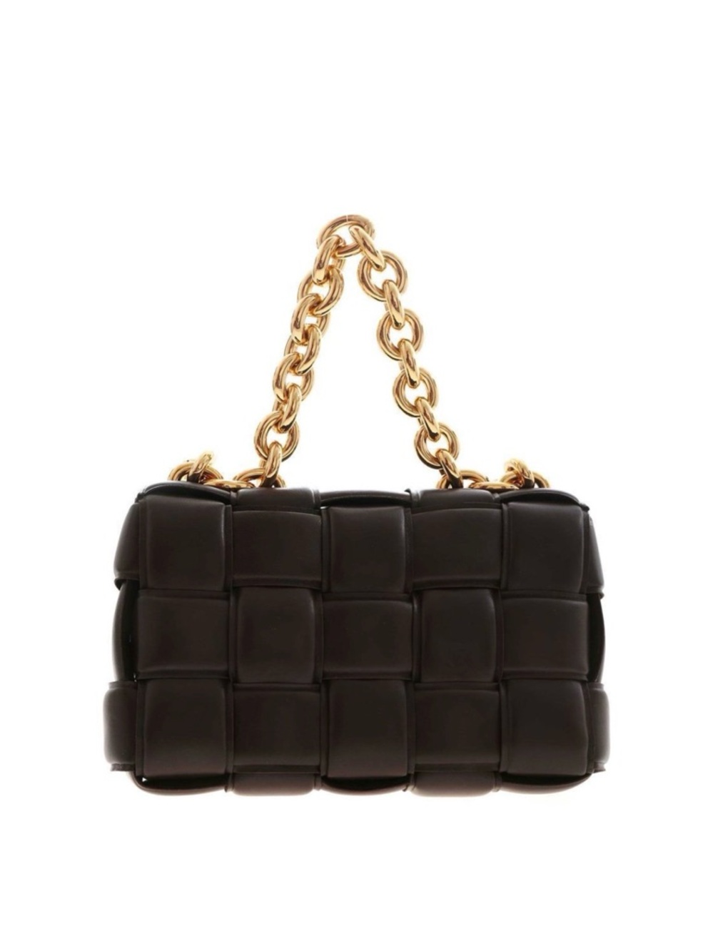 BOTTEGA VENETA BROWN CASSETTE Shoulder Bag with Gold Chain